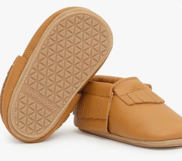 Ginger,baby girl hard sole moccasins,gold and white