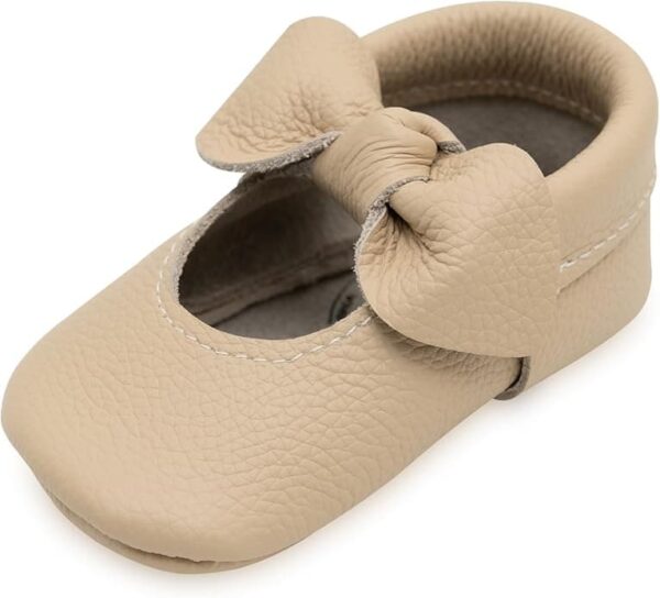 Latte Knot:Adorable Baby Girl Moccasins with Bow