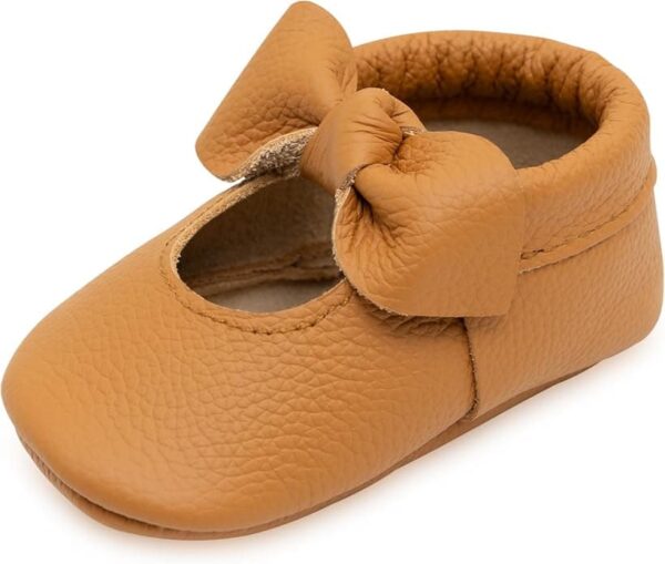 Ginger Knot:Adorable Baby Girl Moccasins with Bow