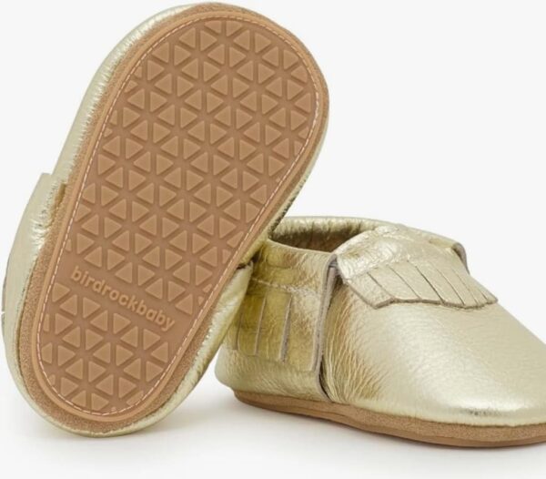 Gold,baby girl hard sole moccasins,gold and white
