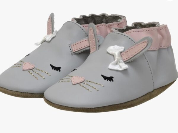 Grey Heart Bunny,fringeless baby moccasins,Soft Soles Slip-Resistant Crib Shoes