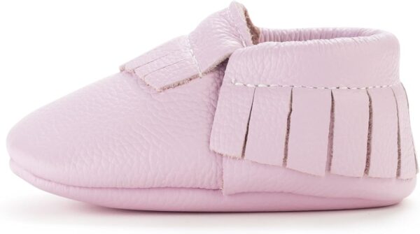 Lavender:Baby moccasins: 100% high quality leather, soft soles to promote foot development