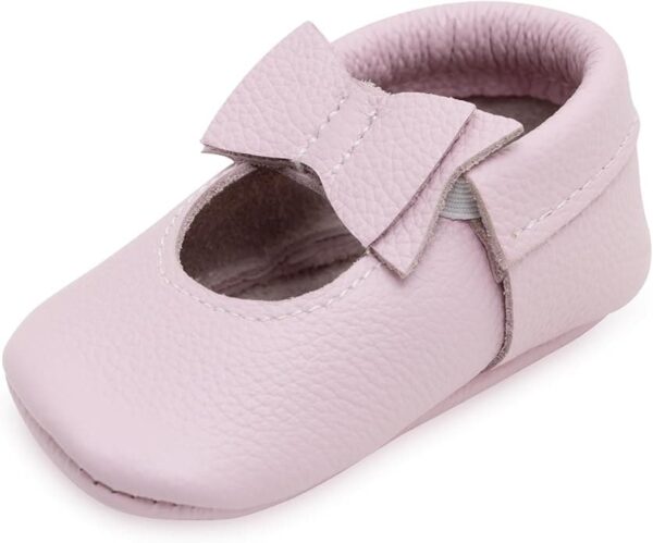 Lavender Bow:Adorable Baby Girl Moccasins with Bow
