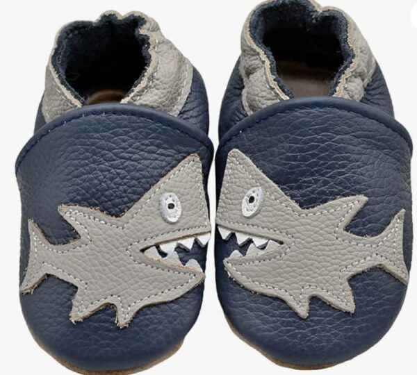 Navyblue Shark,fox feet baby moccasins, Crib Shoes Baby Moccasins