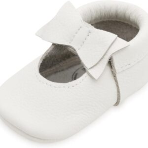 White Bow:Adorable Baby Girl Moccasins with Bow