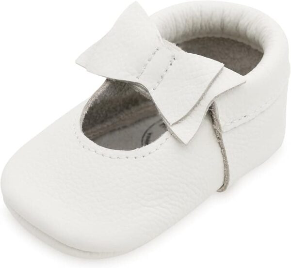 White Bow:Adorable Baby Girl Moccasins with Bow