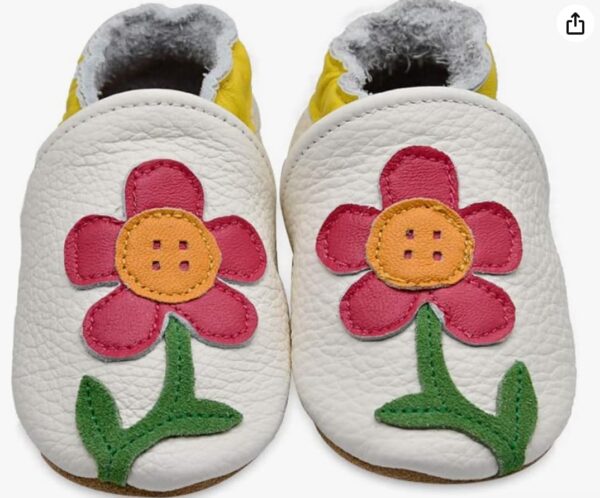 White Flower,fox feet baby moccasins, Crib Shoes Baby Moccasins