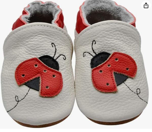 White Ladybug,fox feet baby moccasins, Crib Shoes Baby Moccasins